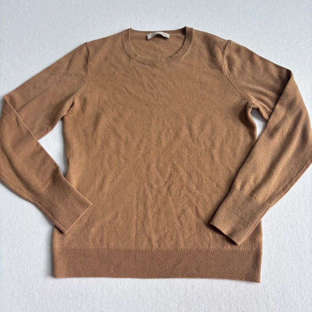 Evereve Cashmere Sweater Women's M Camel Tan Pullover Long Sleeve Preppy Minimal